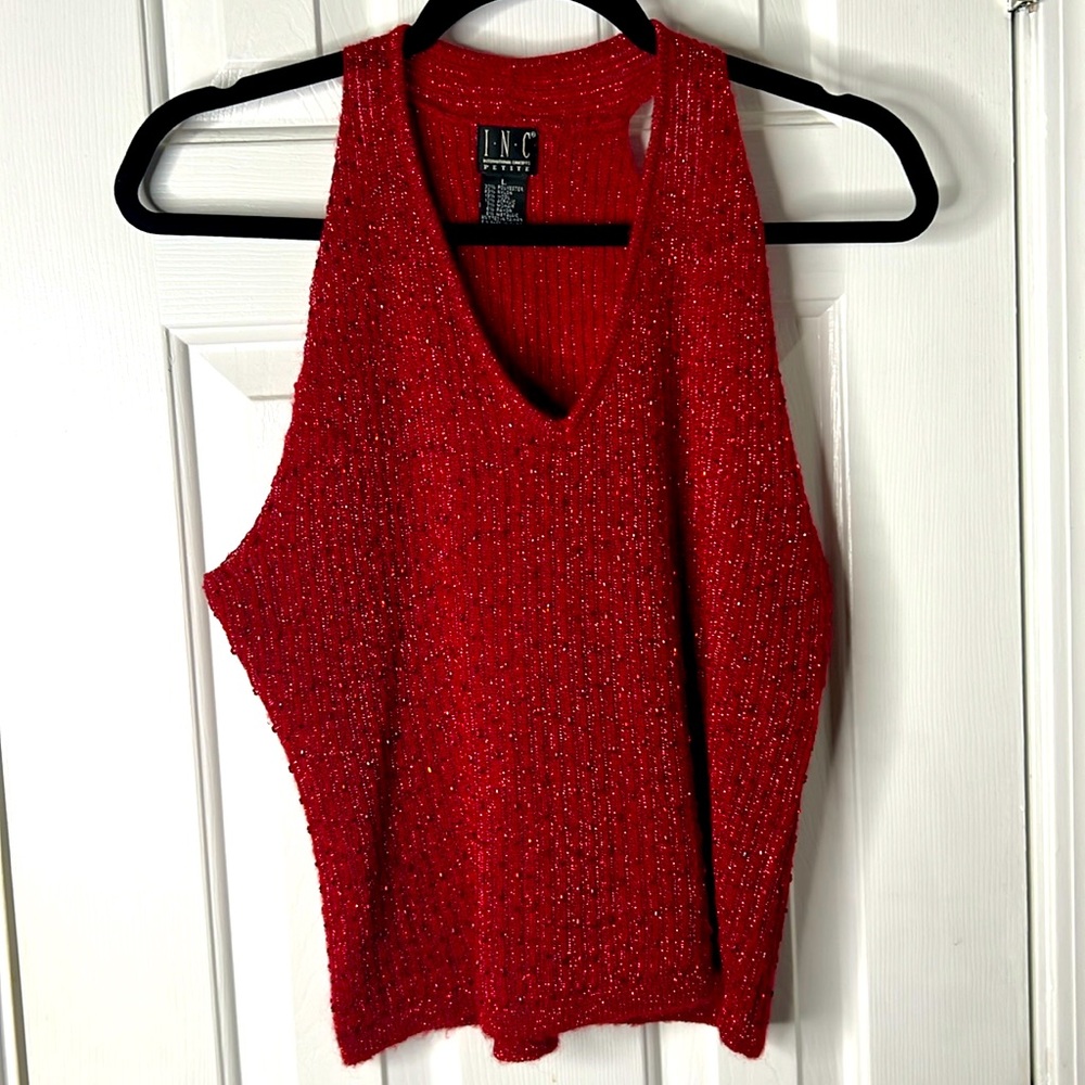 International Concepts (INC.) Red Sweater Tank Top Petite Lg